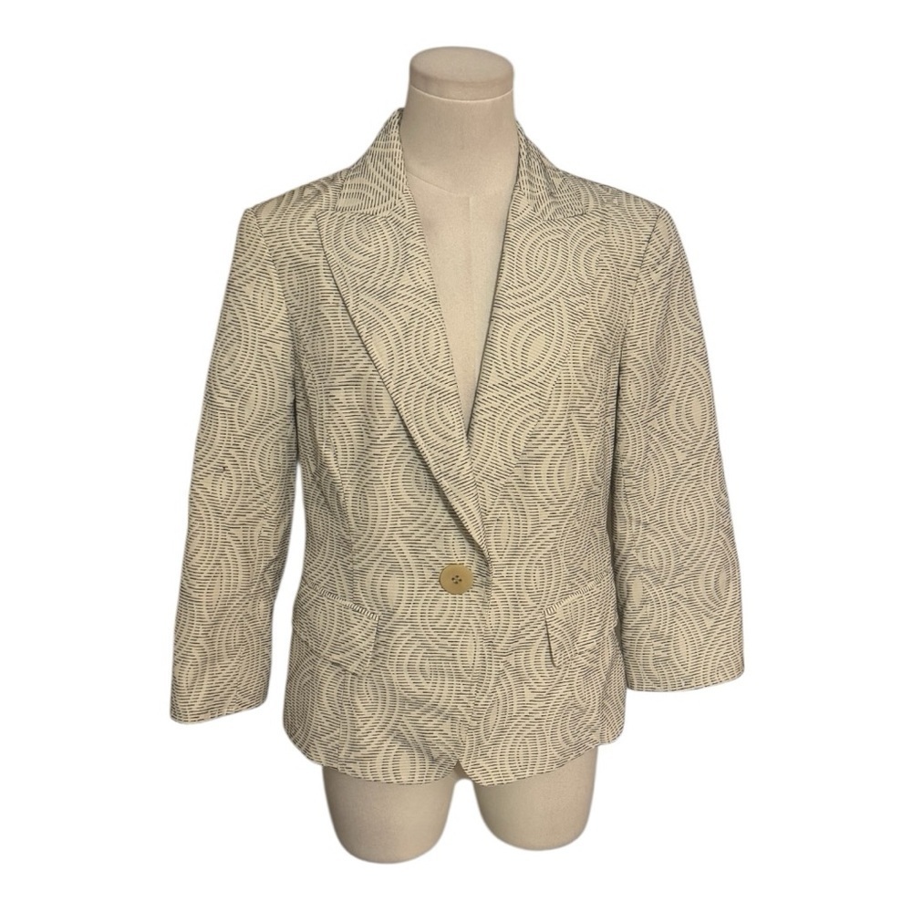 Lafayette 148 New York Ivory Black Blazer 3/4 Sleeves Work Business Preppy 4